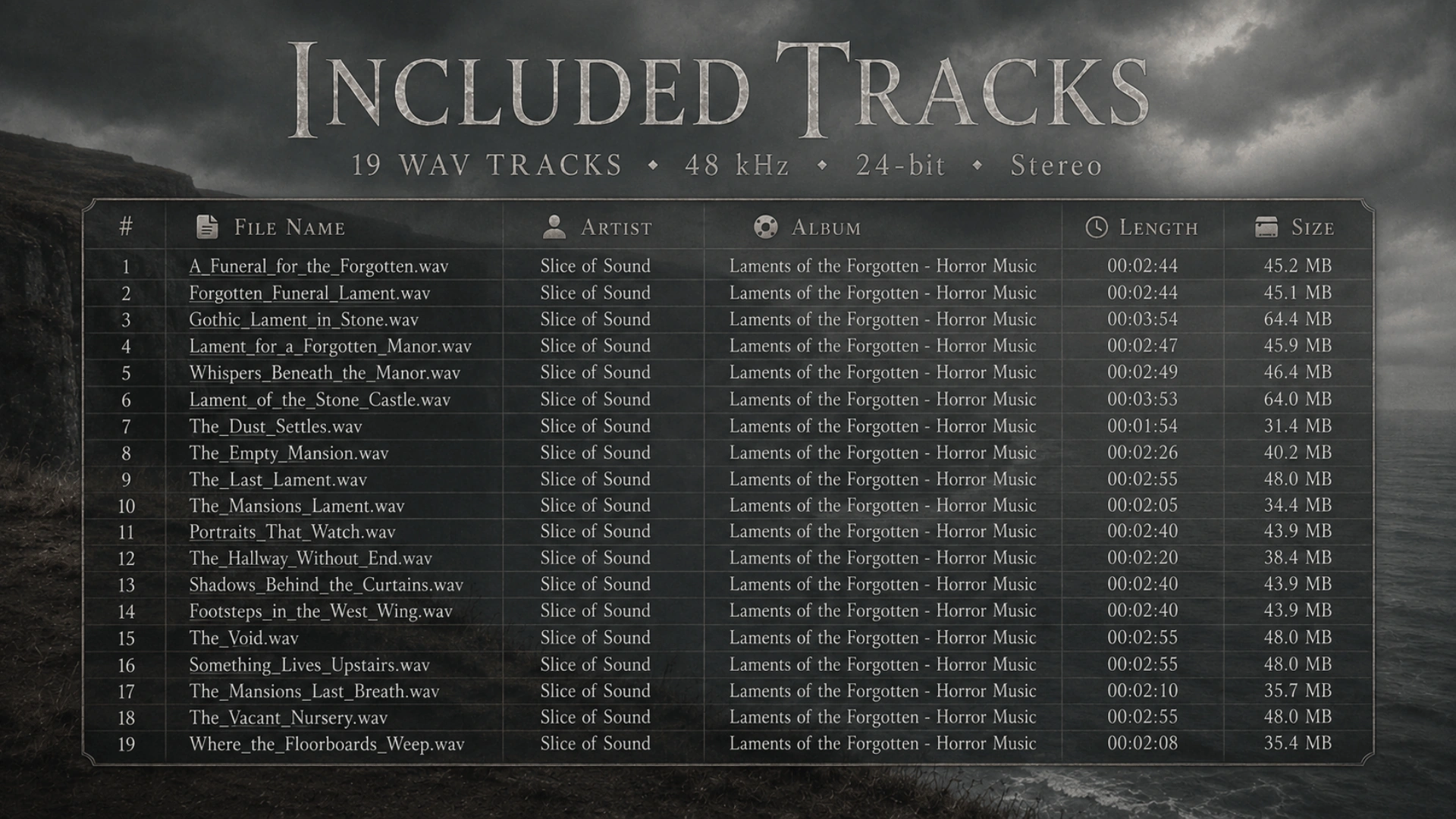 Laments of the Forgotten – Horror Music included tracks